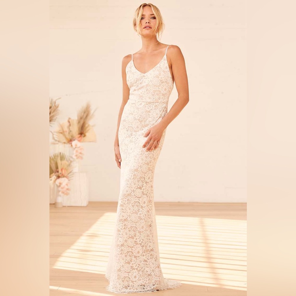 NWT Lulus Full of Hope White Lace Mermaid Wedding Dress Maxi Gown Size M